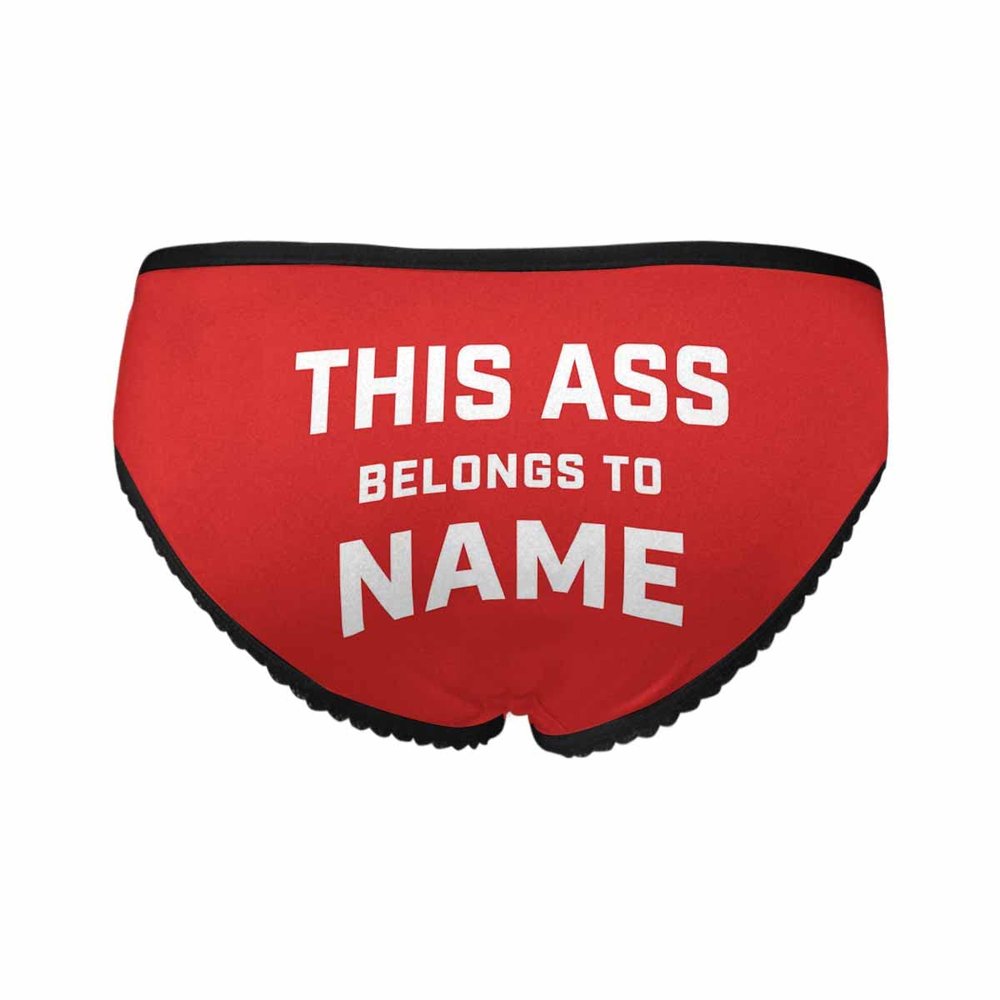 MyPupSocks Custom Name Text Briefs for Women, This Ass Belongs to Name Red Personalized Briefs Panties Underwear High-Cut for Wife Girlfriend S