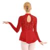 LiiYii Women's Mock Neck Floral Lace Long Sleeveless Figure Skating Dress Ice Skating Dresses Leotard Red Medium view 2