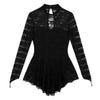 LiiYii Women's Mock Neck Floral Lace Long Sleeveless Figure Skating Dress Ice Skating Dresses Leotard Black Small view 3