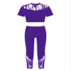 easyforever Kids Girls 2 Piece Ballet Dance Athletic Outfit Lace Crop Top with Leggings Gymnastic Workout Tracksuit Set Purple 12 Years view 1