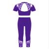 easyforever Kids Girls 2 Piece Ballet Dance Athletic Outfit Lace Crop Top with Leggings Gymnastic Workout Tracksuit Set Purple 12 Years view 2