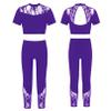 easyforever Kids Girls 2 Piece Ballet Dance Athletic Outfit Lace Crop Top with Leggings Gymnastic Workout Tracksuit Set Purple 12 Years view 3