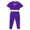 easyforever Kids Girls 2 Piece Ballet Dance Athletic Outfit Lace Crop Top with Leggings Gymnastic Workout Tracksuit Set Purple 12 Years view 4