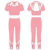easyforever Kids Girls 2 Piece Ballet Dance Athletic Outfit Lace Crop Top with Leggings Gymnastic Workout Tracksuit Set Pink 12 Years view 3