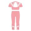 Aislor Youth Girls Ballet Dance Athletic Sport Outfit Lace Crop Top with Leggings Gymnastic Workout Tracksuit 2Pcs Set Pink 14 Years view 2