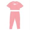 Aislor Youth Girls Ballet Dance Athletic Sport Outfit Lace Crop Top with Leggings Gymnastic Workout Tracksuit 2Pcs Set Pink 14 Years view 4