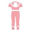 easyforever Kids Girls 2 Piece Ballet Dance Athletic Outfit Lace Crop Top with Leggings Gymnastic Workout Tracksuit Set Pink 14 Years view 2