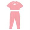 easyforever Kids Girls 2 Piece Ballet Dance Athletic Outfit Lace Crop Top with Leggings Gymnastic Workout Tracksuit Set Pink 14 Years view 4