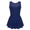 JEEYJOO Kids Girls Figure Ice Skating Dress Halter Neck Rhinestone Tutu Skirted Ballet Dance Leotard Dancewear Z1 Sleeveless Navy Blue 6 view 1