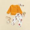 0-3T Fall Baby Girl Clothes Set Avocado Pullover Sweatshirts Tops Floral Pants Outfits Cute Toddler Clothes (Yellow C, 12-18 Months) view 2