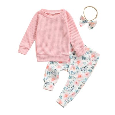 0-3T Fall Baby Girl Clothes Set Avocado Pullover Sweatshirts Tops Floral Pants Outfits Cute Toddler Clothes (Pink D, 6-12 Months)