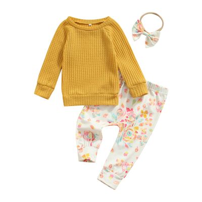 0-3T Fall Baby Girl Clothes Set Avocado Pullover Sweatshirts Tops Floral Pants Outfits Cute Toddler Clothes (Yellow D, 0-6 Months)