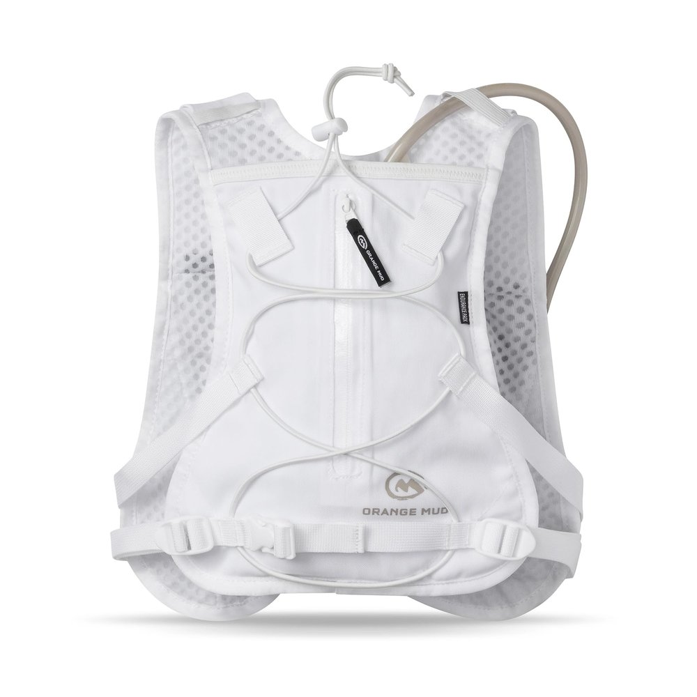 OrangeMud Endurance Pack 3.0 Running Vest 2L Hydration Backpack for Trail Running, Biking & Hiking Adjustable Chest Straps, Breathable & Durable Mesh, QuickAccess Pockets White