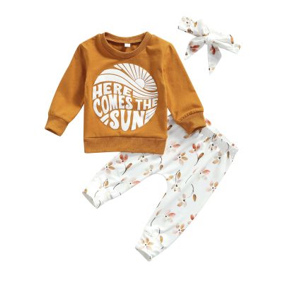 0-3T Fall Baby Girl Clothes Set Avocado Pullover Sweatshirts Tops Floral Pants Outfits Cute Toddler Clothes (Light Brown, 6-12 Months)