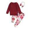 0-3T Fall Baby Girl Clothes Set Avocado Pullover Sweatshirts Tops Floral Pants Outfits Cute Toddler Clothes (Wine Red D, 6-12 Months) view 1