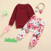 0-3T Fall Baby Girl Clothes Set Avocado Pullover Sweatshirts Tops Floral Pants Outfits Cute Toddler Clothes (Wine Red D, 6-12 Months) view 2