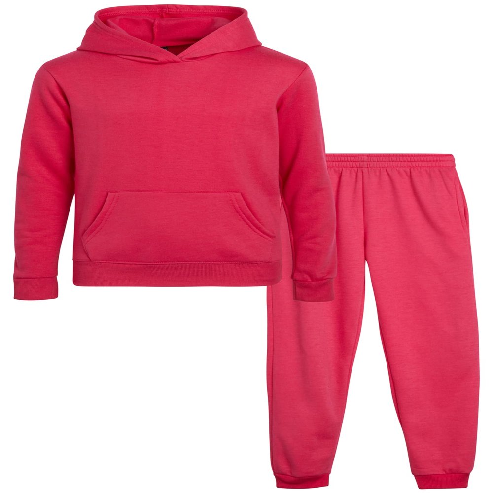 Real Love Girls Pants Set - 2 Piece Fleece Girls Sweatpants and Hooded Pullover Sweatshirt Youth Kids Activewear Set (7-16), Size 10-12, Hot Pink