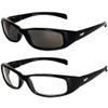 2 Pairs of MF Eyewear Bad Attitude Cool Wraparound Motorcycle Riding Sports Sunglasses Black Frames with Clear & Smoke Lenses view 1