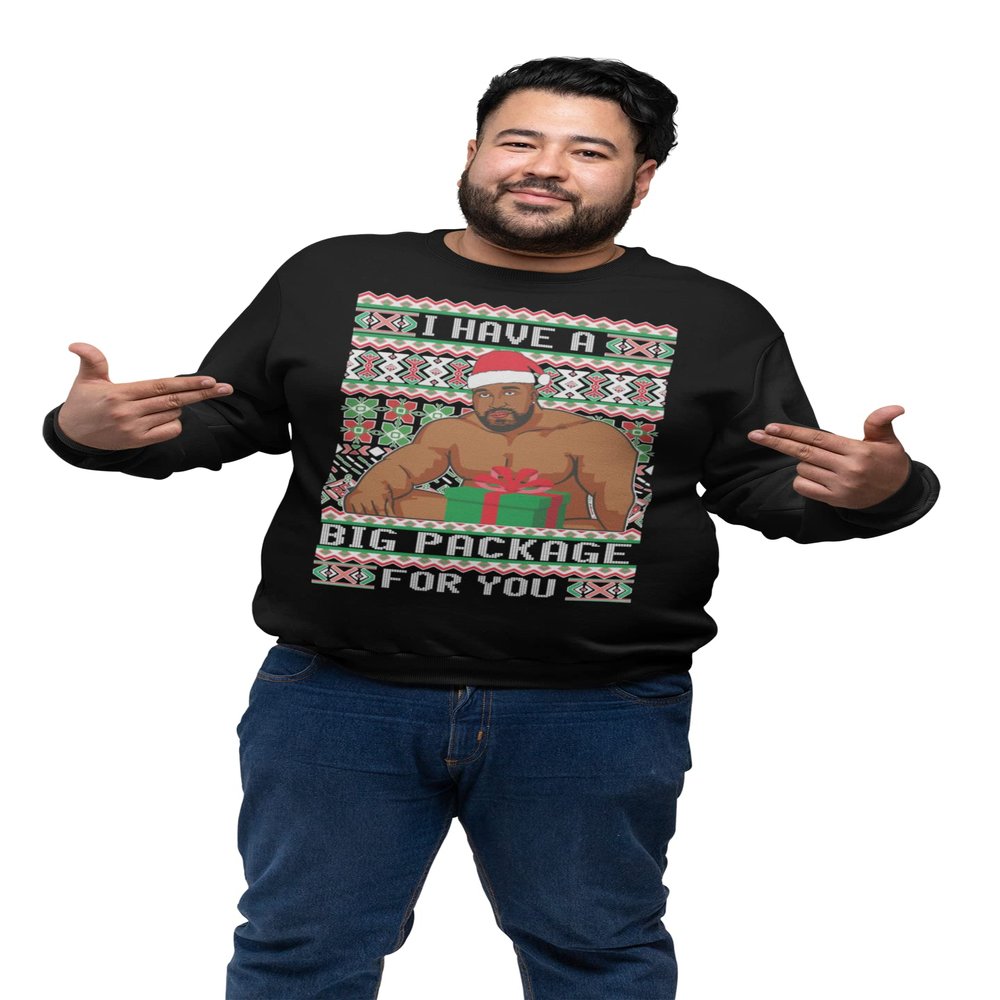 ALLNTRENDS I have a Big package Christmas Meme Sweaters Ugly Xmas Graphic Adult Sweatshirt (S, Black)