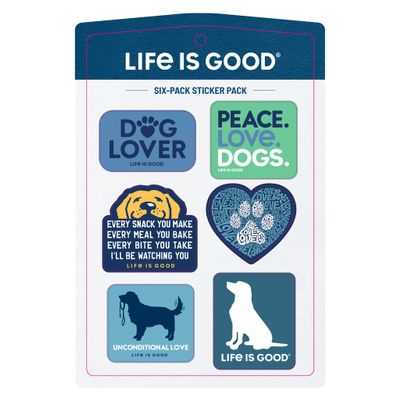 Life is Good. Six-Pack Stickers, Dog Pack