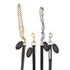 Tack Shack Leather Lead, Single ply, snap or 30 inch Chain, Lead Rope, Lead line, Quality Leather Lead, Brass Plate, Custom Lead Rope. (Black and Chrome Leather Lead with Chrome Snap) view 2