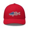 Gunner Gear Fishing Hat Bass Fish American Flag Embroidered Snapback Trucker Red Hat view 1