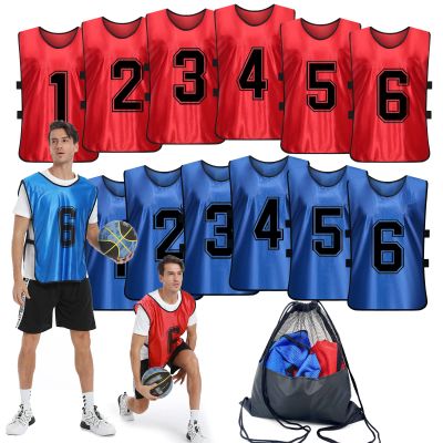 PULUOMASI Sports Pinnies-Numbered Practice Vest Pennies for Soccer Basketball Jersey Bibs -Set of 12/Youth Adults Team