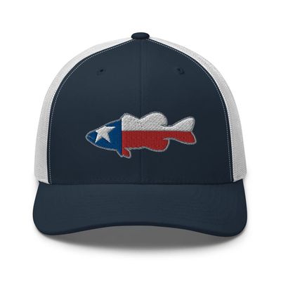 Gunner Gear Fishing Hat Bass Fish Texas Flag Embroidered Snapback Trucker Hat Navy/White