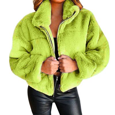 tuduoms Women's Fleece Shearling Jacket Lapel Cropped Teddy Bear Jacket Zipper Faux Fur Short Coat Winter Sexy Party Outwear