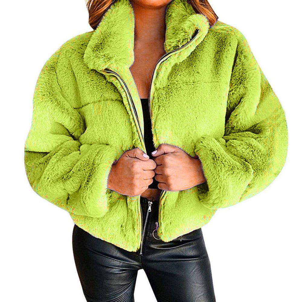 tuduoms Women's Fleece Shearling Jacket Lapel Cropped Teddy Bear Jacket Zipper Faux Fur Short Coat Winter Sexy Party Outwear