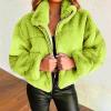 tuduoms Women's Fleece Shearling Jacket Lapel Cropped Teddy Bear Jacket Zipper Faux Fur Short Coat Winter Sexy Party Outwear view 2