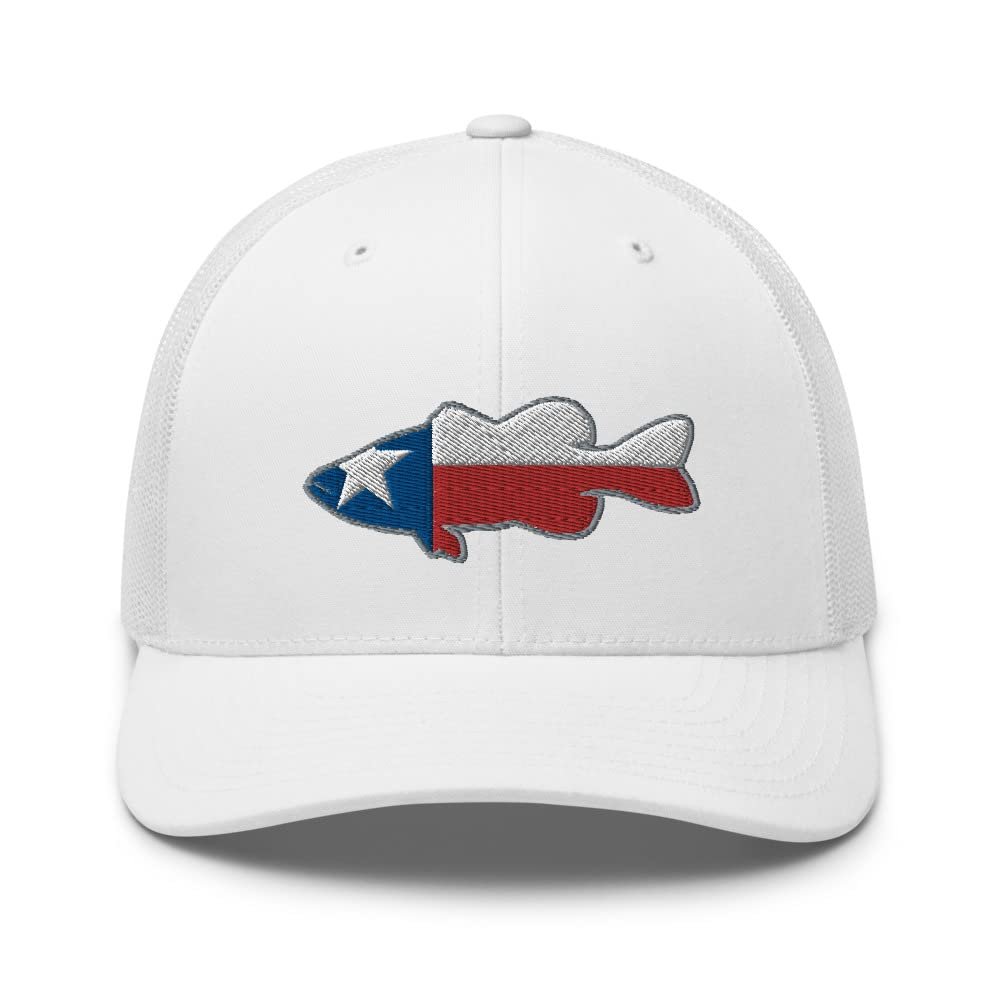Gunner Gear Fishing Hat Bass Fish Texas Flag Embroidered Snapback Trucker Hat White