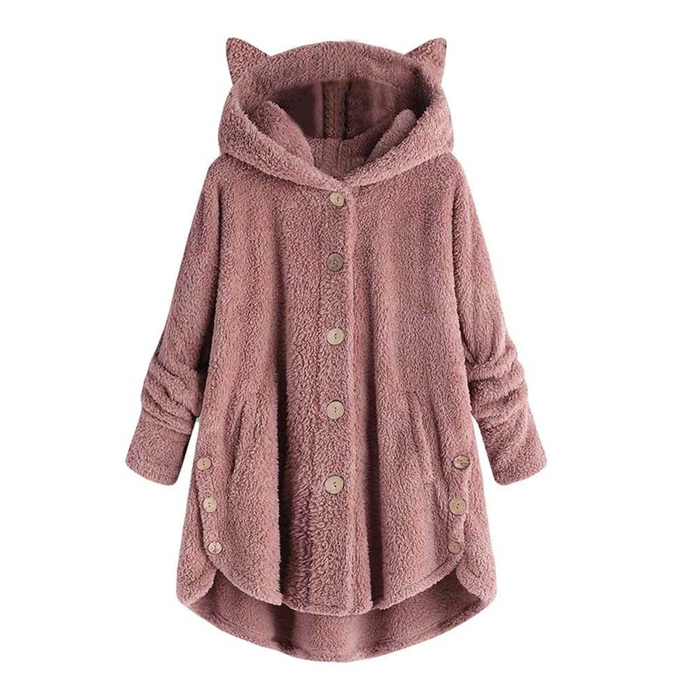 tuduoms Winter Coats for Women Teen Girls Plush Hoodies Plus Size Fleece Jackets Cute Cat Ears Winter Warm Hooded Sweater