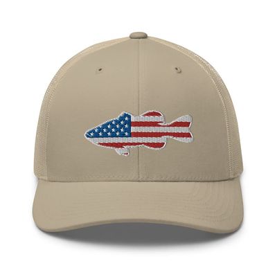 Gunner Gear Fishing Hat Bass Fish American Flag Embroidered Snapback Trucker Khaki Hat
