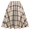 IDEALSANXUN Plaid Skirt for Womens High Waist Aline Pleated Midi Skirts (Beige, Small) view 3
