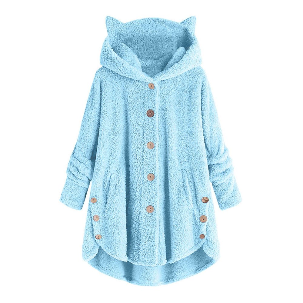 tuduoms Winter Coats for Women Teen Girls Plush Hoodies Plus Size Fleece Jackets Cute Cat Ears Winter Warm Hooded Sweater