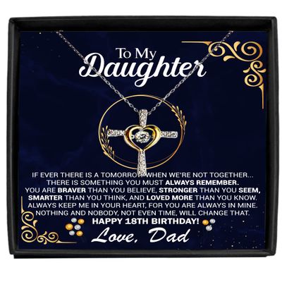18th Birthday Necklace Gift with Message Card for Daughter, to My Daughter 18th Birthday Cross Dancing Necklace Gift, Daughter's 18th Birthday
