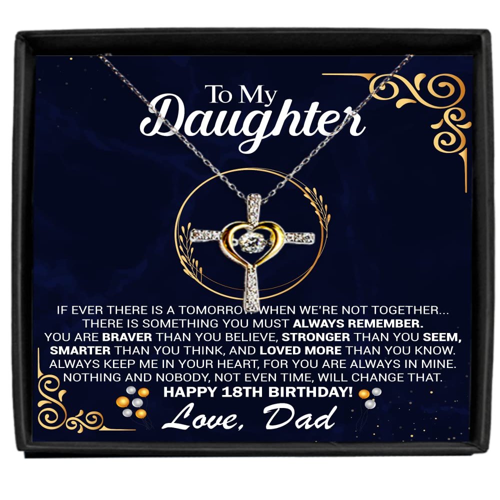18th Birthday Necklace Gift with Message Card for Daughter, to My Daughter 18th Birthday Cross Dancing Necklace Gift, Daughter's 18th Birthday