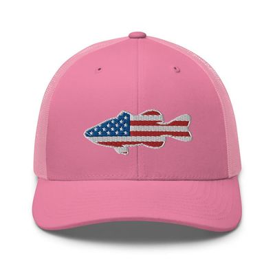 Gunner Gear Fishing Hat Bass Fish American Flag Embroidered Snapback Trucker Pink Hat