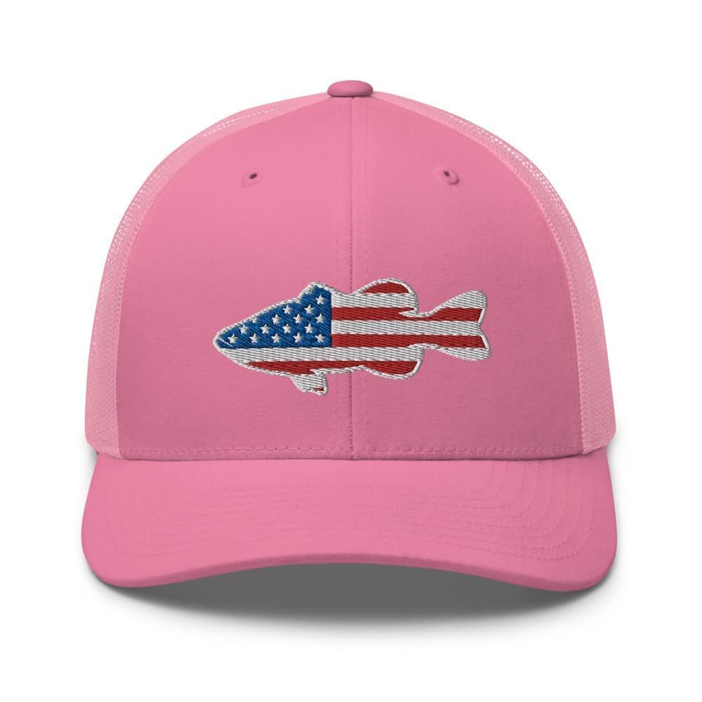 Gunner Gear Fishing Hat Bass Fish American Flag Embroidered Snapback Trucker Pink Hat