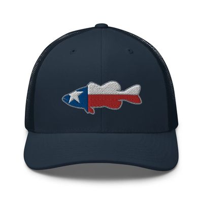 Gunner Gear Fishing Hat Bass Fish Texas Flag Embroidered Snapback Trucker Hat Navy
