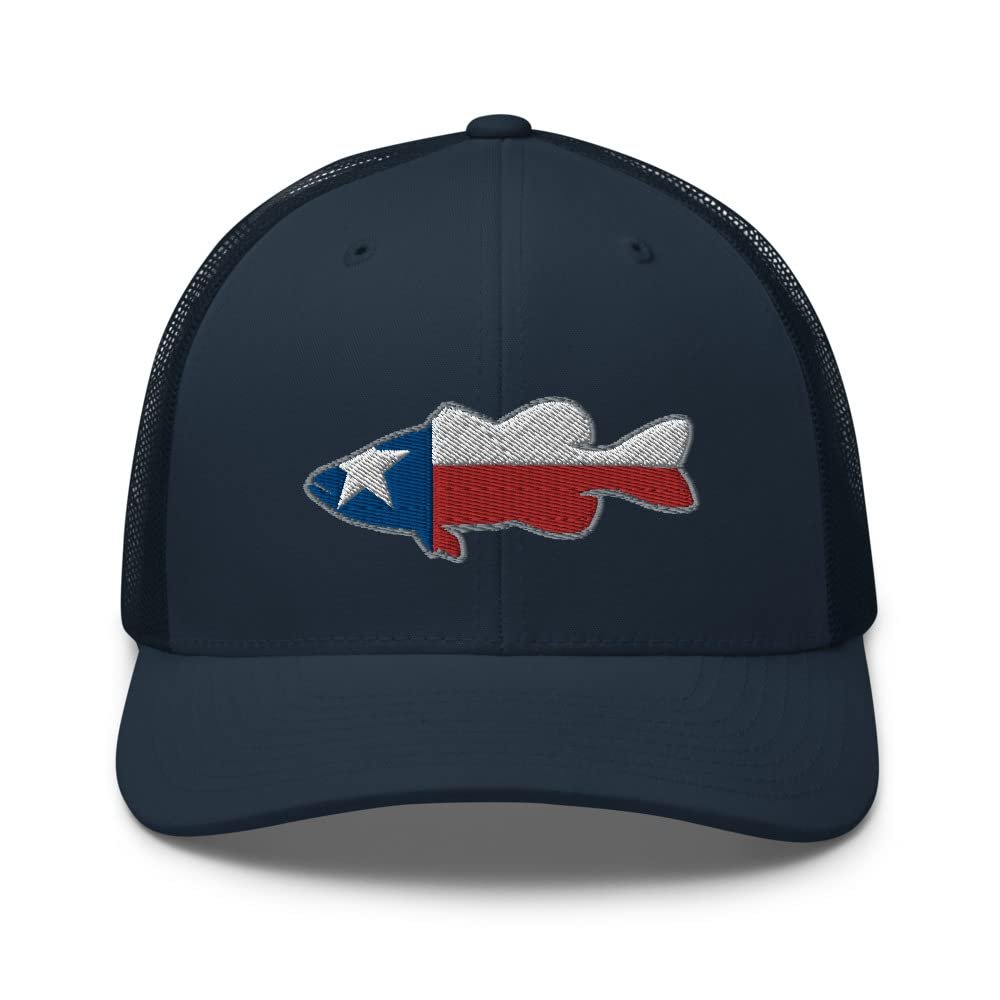 Gunner Gear Fishing Hat Bass Fish Texas Flag Embroidered Snapback Trucker Hat Navy