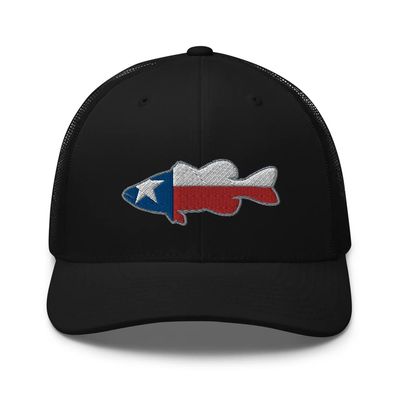Gunner Gear Fishing Hat Bass Fish Texas Flag Embroidered Snapback Trucker Hat Black