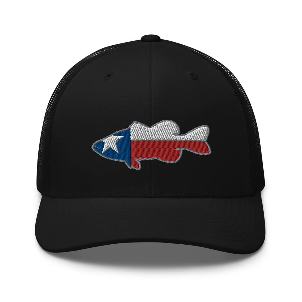 Gunner Gear Fishing Hat Bass Fish Texas Flag Embroidered Snapback Trucker Hat Black