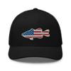 Gunner Gear Fishing Hat Bass Fish American Flag Embroidered Snapback Trucker Black Hat view 1