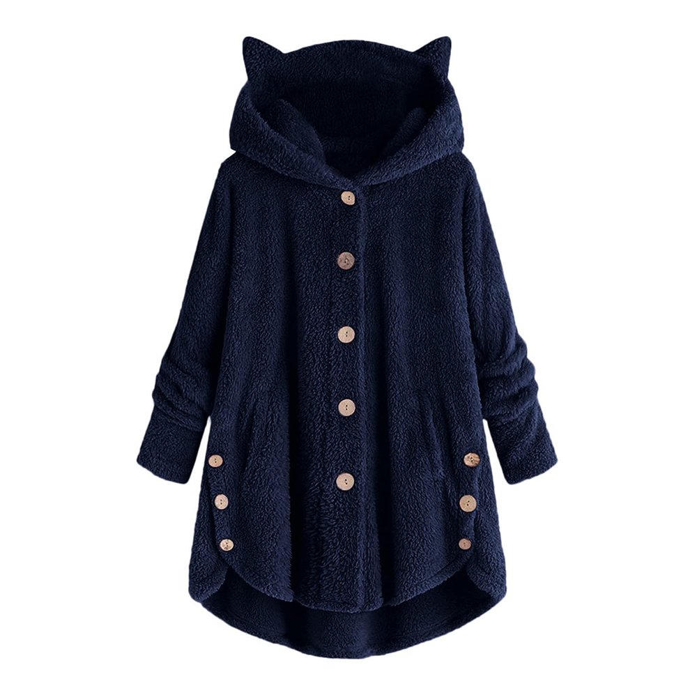 tuduoms Winter Coats for Women Teen Girls Plush Hoodies Plus Size Fleece Jackets Cute Cat Ears Winter Warm Hooded Sweater