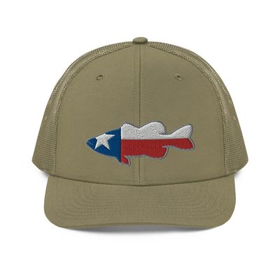 Gunner Gear Fishing Hat Bass Fish Texas Flag Embroidered Snapback Trucker Hat Khaki