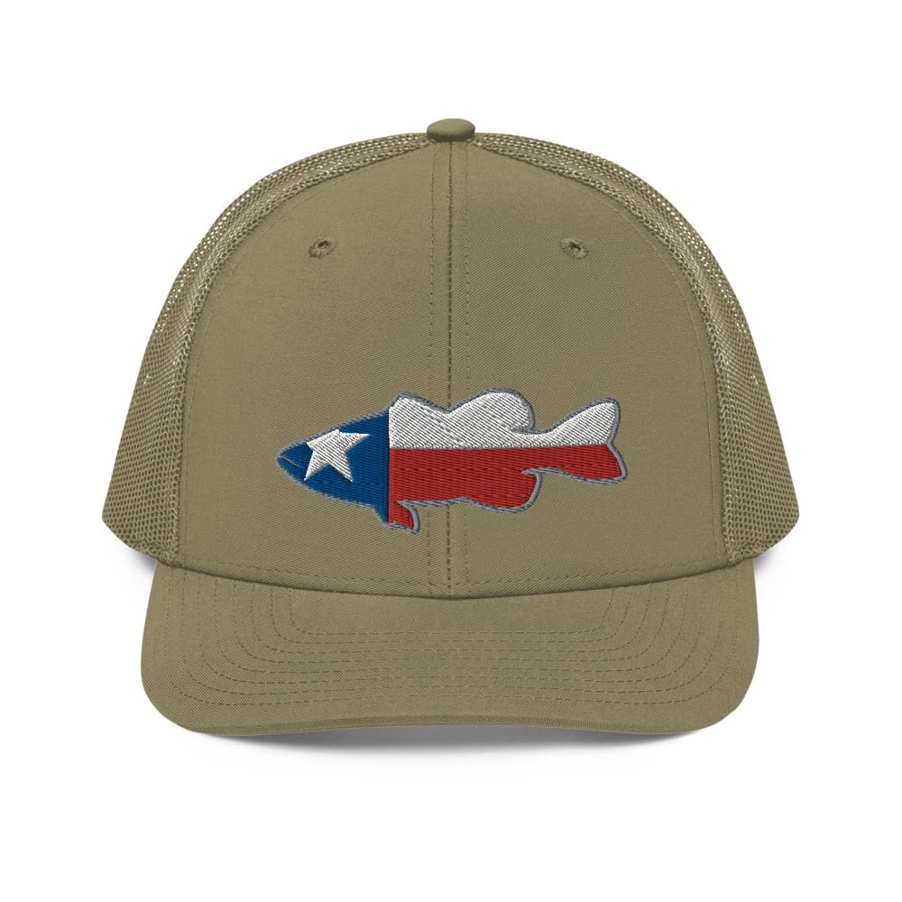 Gunner Gear Fishing Hat Bass Fish Texas Flag Embroidered Snapback Trucker Hat Khaki