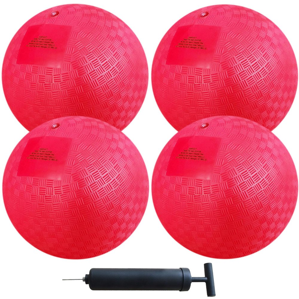 AppleRound 8.5-inch Dodgeball Playground Balls, Pack of 4 Balls with 1 Pump, Official Size for Dodge Ball, Handball, Camps and Schools (Red)
