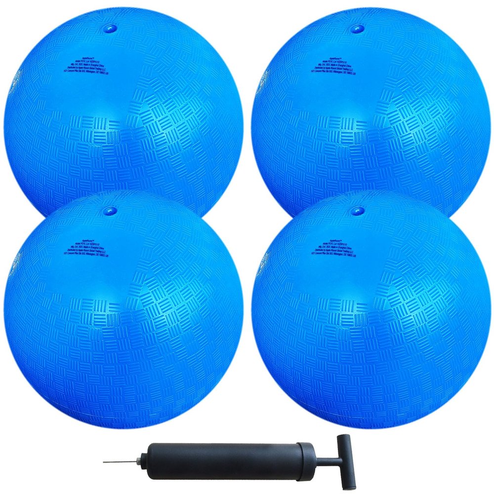 AppleRound 8.5-inch Dodgeball Playground Balls, Pack of 4 Balls with 1 Pump, Official Size for Dodge Ball, Handball, Camps and Schools (Blue)